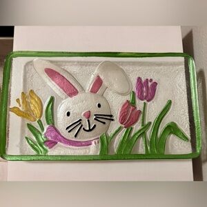 Demdaco Bunny in Tulips Glass Platter with Flowers, Easter